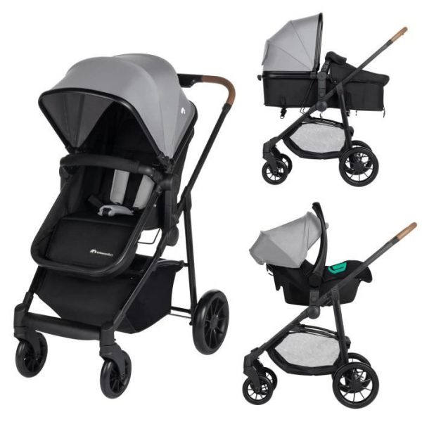 BEBECONFORT HAZE 3-in-1 i-Size Stroller – Carrycot + Infant Car Seat (Group 0+) with Rain Cover – from birth to 22 kg, tinted grey