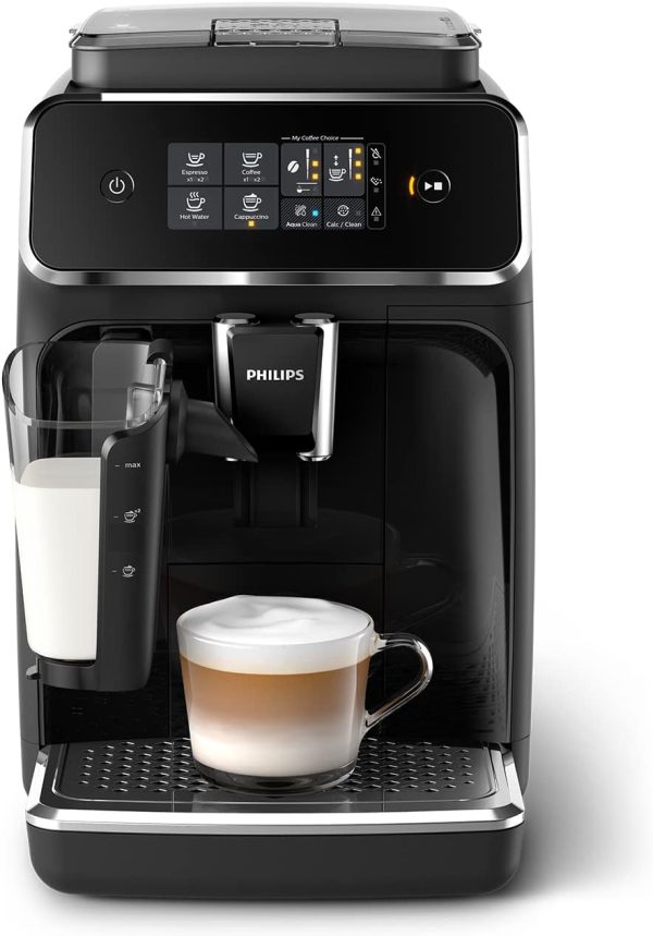 Philips Series 2200 Kaffeevollautomat, LatteGo Milchsystem, 3 Kaffeespezialitäten, Leistungsstarker, Intuitives Touchdisplay, Glänzendes Schwarz