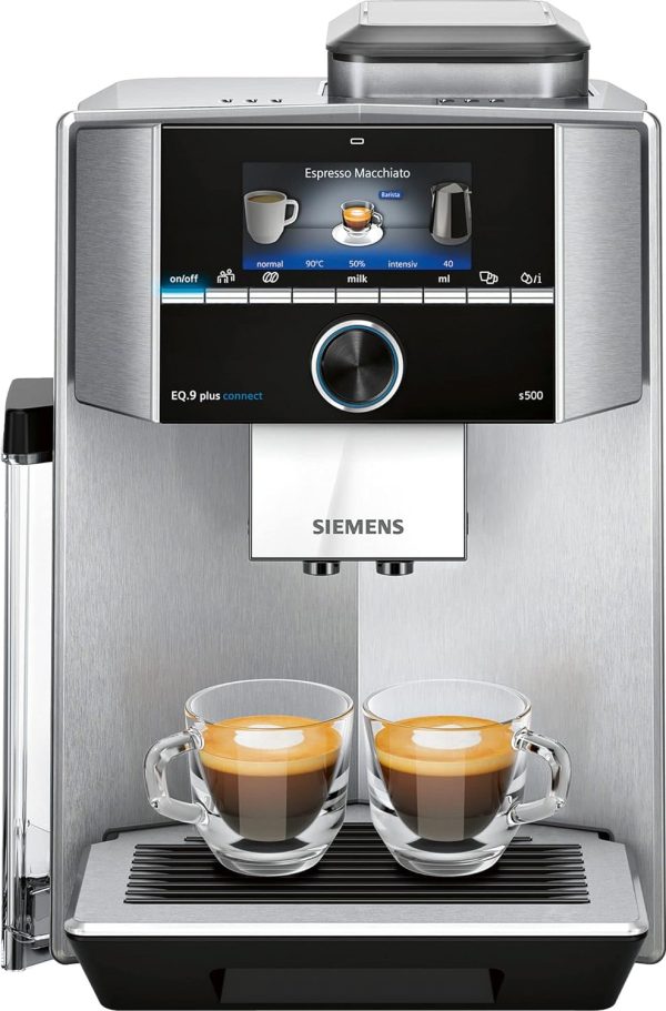 Siemens EQ.9 plus connect s500 TI9558X1DE fully automatic coffee machine, app control, barista mode, 6 temperature settings, premium grinder, aromaIntense, automatic steam cleaning, 1500 W, stainless steel – Image 3