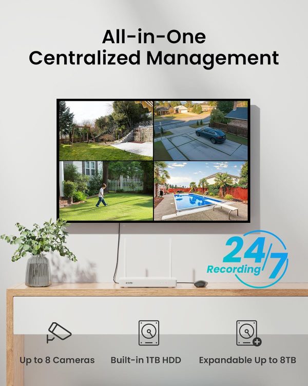 ZOSI 4K WiFi 6 Outdoor Surveillance Camera Set, 8MP NVR with 1TB Hard Drive, 4 x 360° WiFi Cameras with Person and Vehicle Detection, Color Night Vision, C296B – Image 8