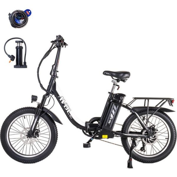 AVDLEU – 20″ Falt-Elektrofahrrad – 250-W-Motor – 48-V-14,25-Ah-Akku – 50 bis 100 km Reichweite (Unterstützungsmodus) – 7-Gang-Shimano-Schaltung – Schwarz