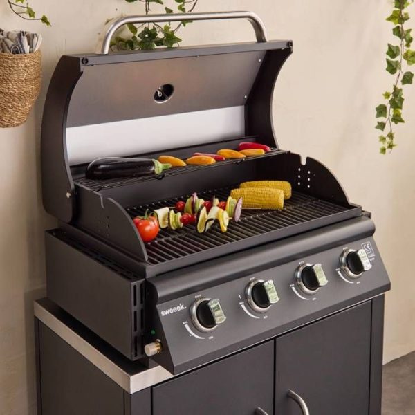 Gas grill with 4 burners, freestanding, with grease collection tray - Imagen 3