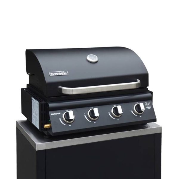 Gas grill with 4 burners, freestanding, with grease collection tray