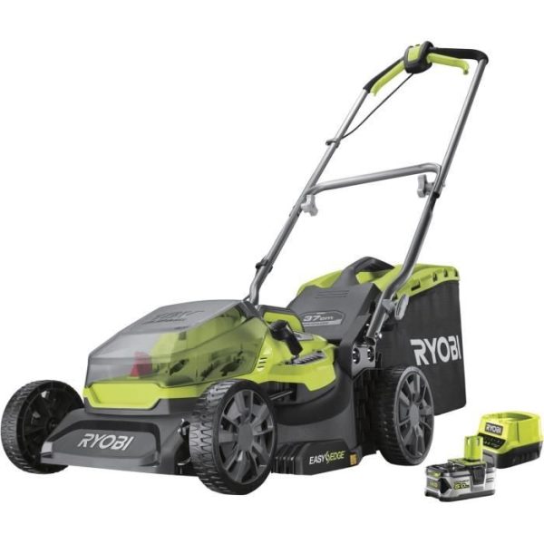 RYOBI – 18V ONE+ Hand Lawn Mower – Brushless – 37 cm Cutting Diameter – Collection and Mulching Function + 5.0 Ah Battery & Charger