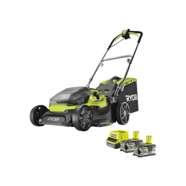 RYOBI – 36V Hybrid Lawn Mower (powered by 2 ONE+™ batteries) – 37 cm cutting width + 2 x 5 Ah batteries & charger – RY18LMH37A-250