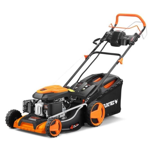 Petrol lawnmower with self-propulsion and electric start, 196 cm³, 51 cm cutting width – FUXTEC FX-RM5196eS – 6 HP, 60 l